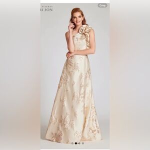 Terri Jon Cream and Gold Embroidered Dress